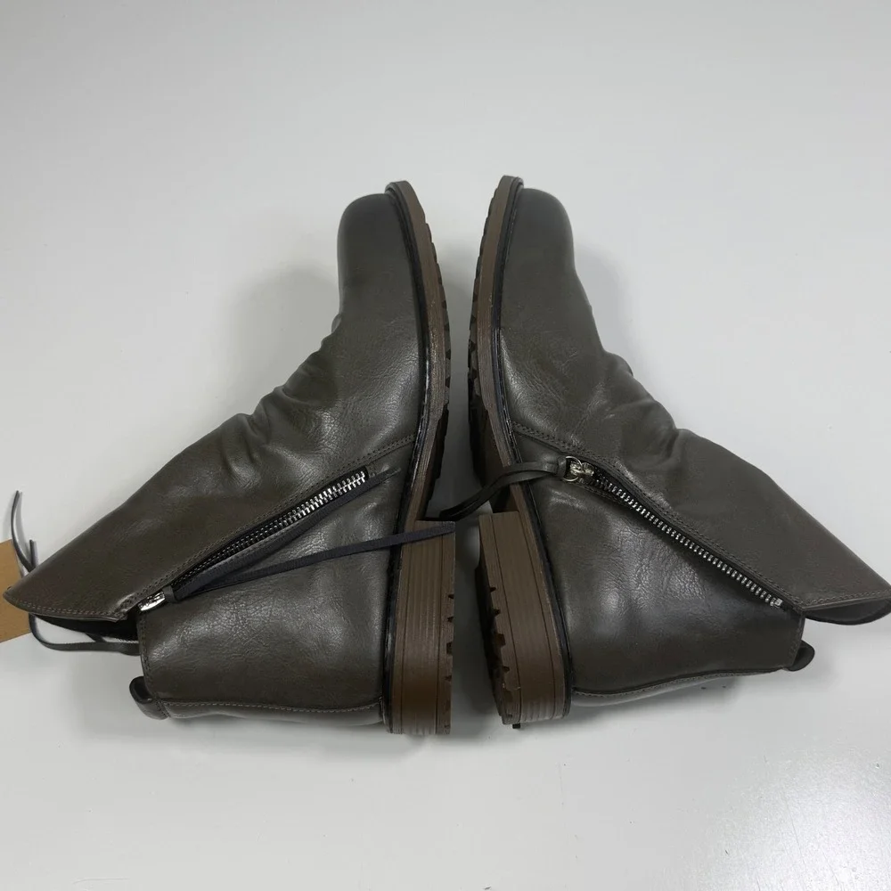 MANLY Mens Dark Grey Ruched‎ Leather Zip Ankle Boots Size 43 (US 9.5)